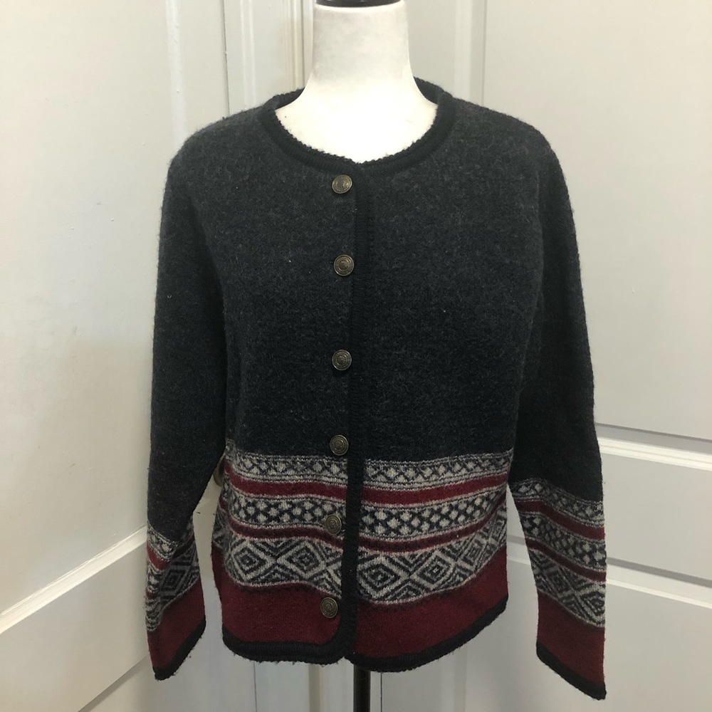 Tally Ho winter snow knitted wool cardigan sweater size medium